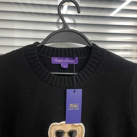 Polo by Ralph Lauren Black Crewneck Sweater with Bear Motif